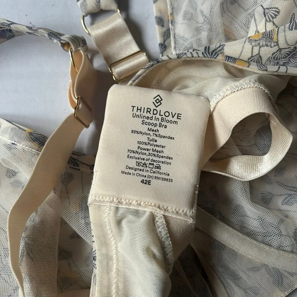 ThirdLove Unlined in bloom Mesh Scoop Bra Underwired Size 42E - Picture 3 of 4